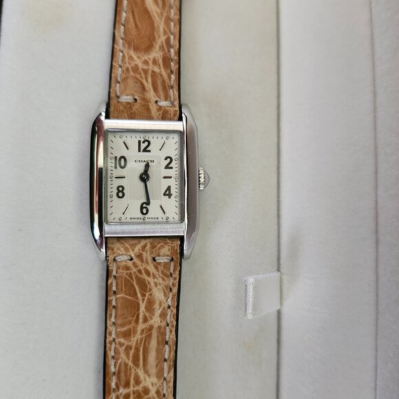 COACH (0241) Swiss Quartz Women's Stainless Tank Watch~Original Crocodile Band - Picture 2 of 14